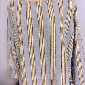 Women’s  Medium 100% Linen lt. Blue with yellow stripes Cottage Collection
